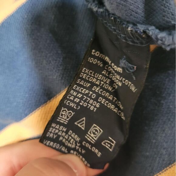 Tommy Hilfiger size large Navy and Tan Striped shortsleeved Polo Shirt - Picture 5 of 6